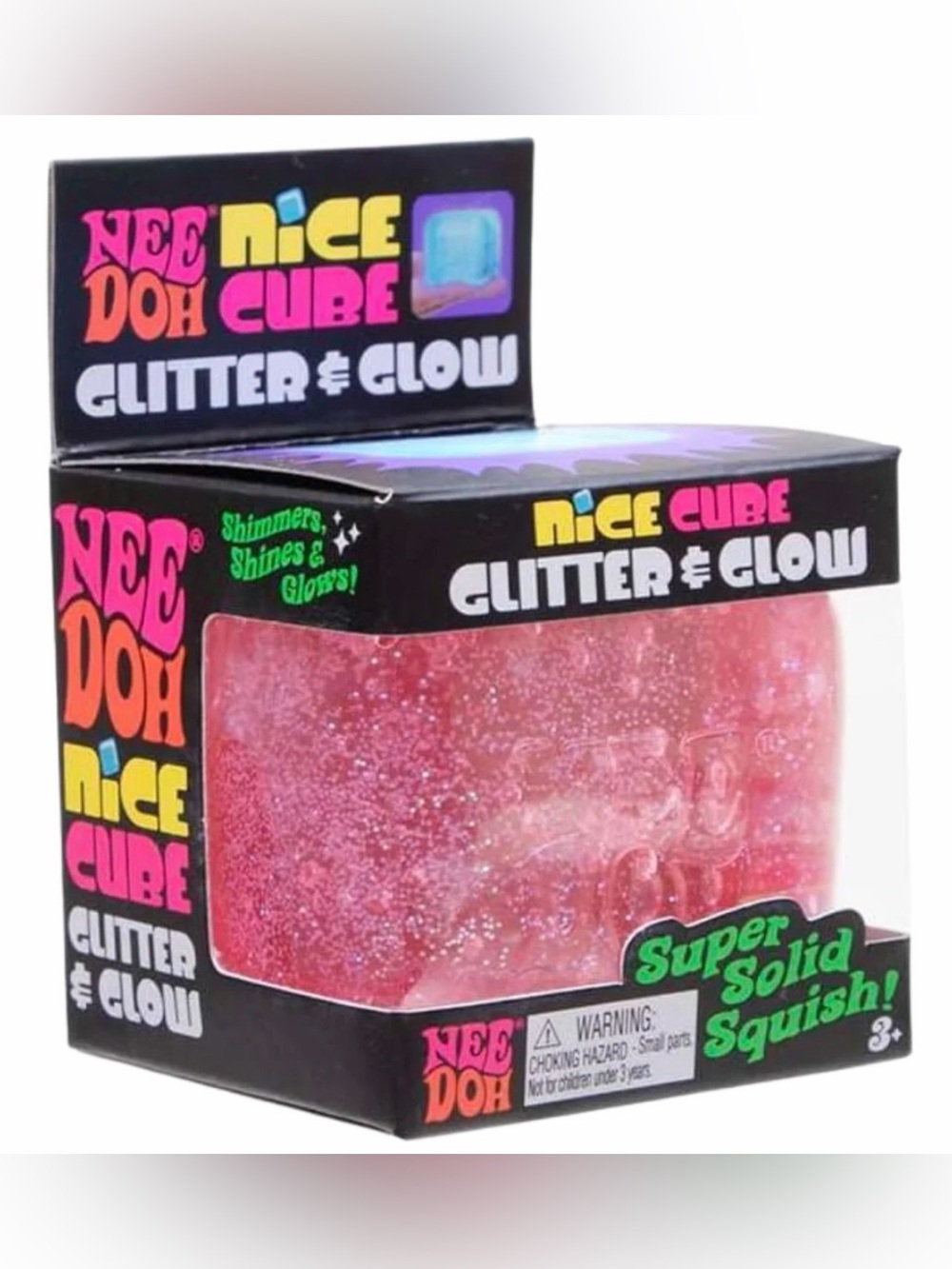 NeeDoh Nice Cube ‘Glitter & Glow in the Dark’ RARE Tik Tok Viral, Pink, NIB